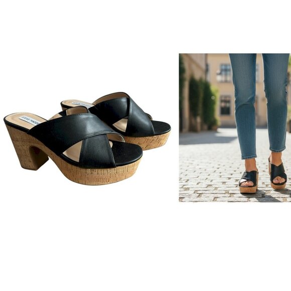Steve Madden Cork Platform Heel Sandals Womens Size 10M - Picture 1 of 10